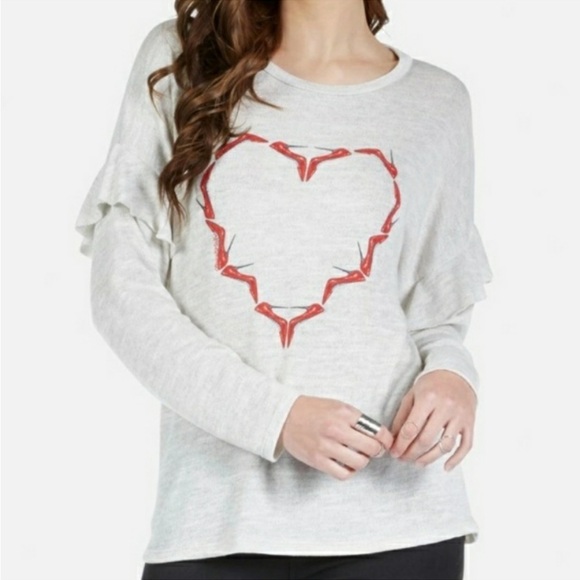 LAUREN MOSHI LIGHTWEIGHT KNIT PULLOVER SWEATER HEART STILETTOS 👠 PRINT SZ S - Picture 9 of 11
